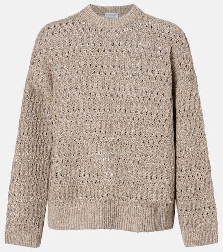 Pull en lin mélangé à sequins - Brunello Cucinelli - Modalova