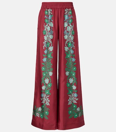 Pantalon palazzo en sergé de soie à fleurs - La DoubleJ - Modalova