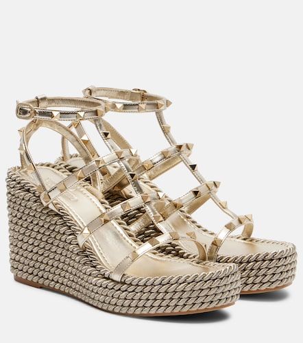 Espadrilles compensées Rockstud Torchon en cuir - Valentino Garavani - Modalova