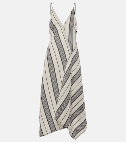Robe longue à rayures en lin et coton - Ferragamo - Modalova