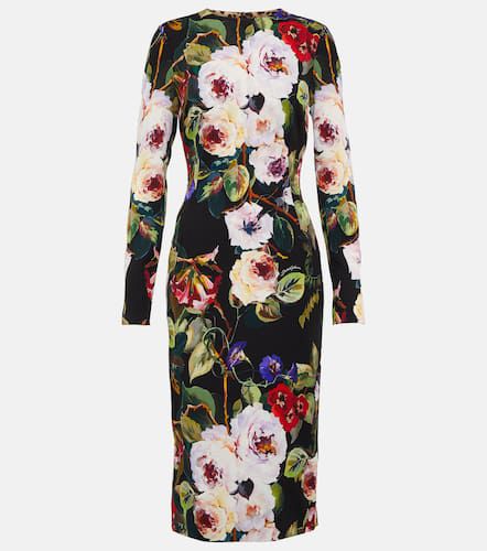 Robe midi en soie mélangée à fleurs - Dolce&Gabbana - Modalova