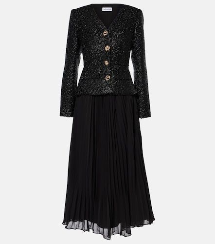 Robe midi en bouclé et mousseline - Self-Portrait - Modalova