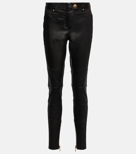 Pantalon skinny à taille basse en cuir - Balmain - Modalova