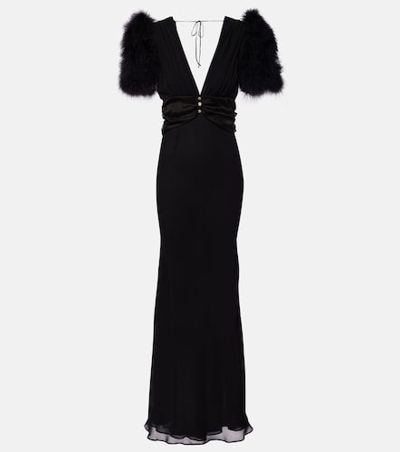 Robe longue en georgette de soie à plumes - Alessandra Rich - Modalova