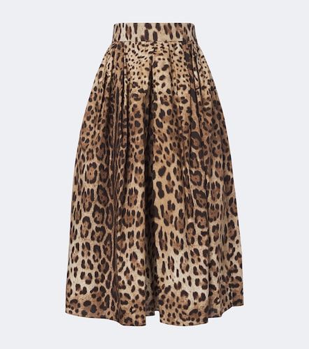Jupe midi en coton à imprimé léopard - Dolce&Gabbana - Modalova