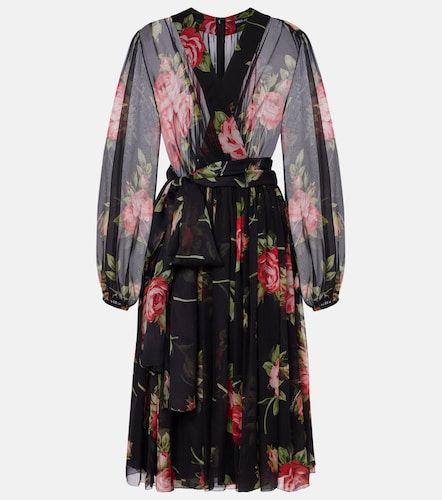 Robe midi en soie à fleurs - Dolce&Gabbana - Modalova