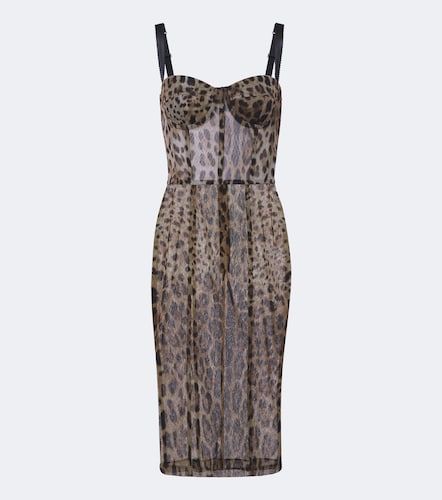 Robe bustier en coton et soie à imprimé léopard - Dolce&Gabbana - Modalova