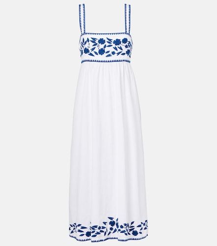 Robe midi brodée en coton et lin - Juliet Dunn - Modalova