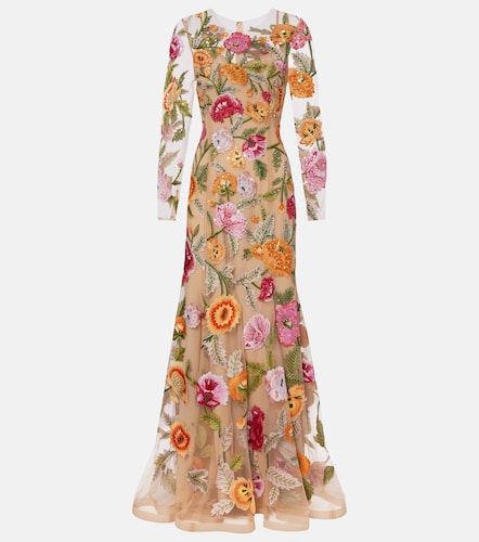 Robe longue brodée en tulle à fleurs - Carolina Herrera - Modalova
