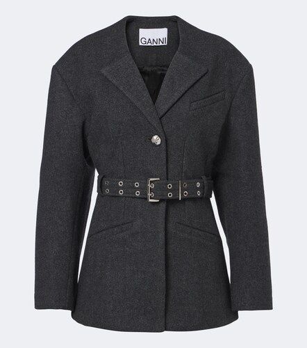 Blazer ceinturé en laine et cachemire mélangés - Ganni - Modalova