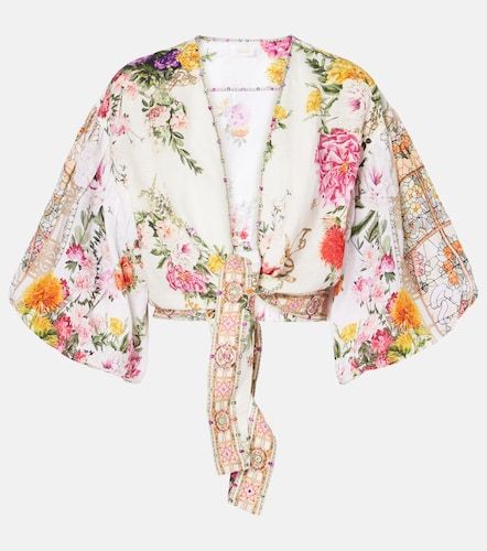Top cropped en lin à imprimé floral - Camilla - Modalova