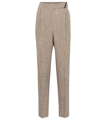 Pantalon à taille haute en lin mélangé à carreaux - Brunello Cucinelli - Modalova