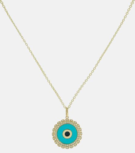 Collier chaîne Large Evil Eye en or 14 ct, diamants et turquoise - Sydney Evan - Modalova