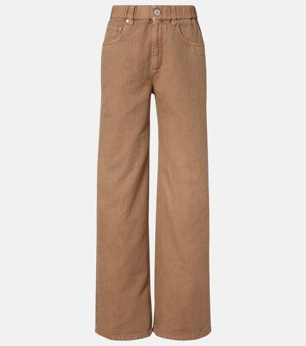 Pantalon ample en coton et lin à taille mi-haute - Brunello Cucinelli - Modalova