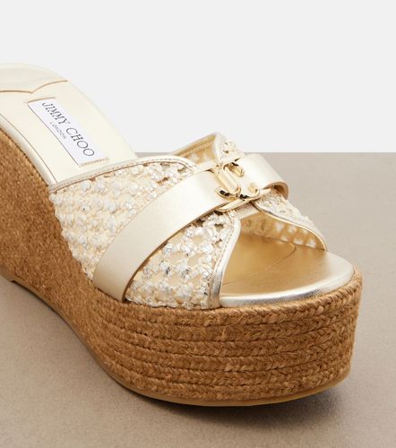 Mules compensées Leda en cuir et raphia - Jimmy Choo - Modalova
