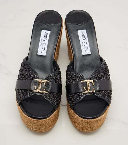 Mules compensées Leda en raphia et cuir - Jimmy Choo - Modalova