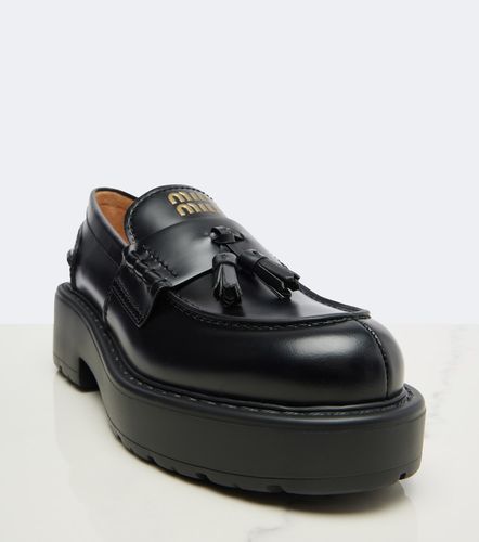 Mocassins à plateau en cuir - Miu Miu - Modalova