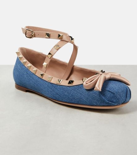 Ballerines Rockstud en denim et cuir - Valentino Garavani - Modalova