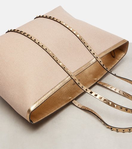 Cabas Rockstud Large en cuir et toile - Valentino Garavani - Modalova