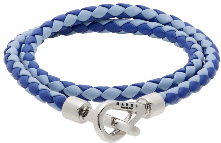 Bracelet double tour bleu en cuir tressé - Marni - Modalova