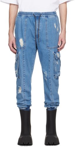 Pantalon cargo bleu en denim à effet usé - Juun.J - Modalova