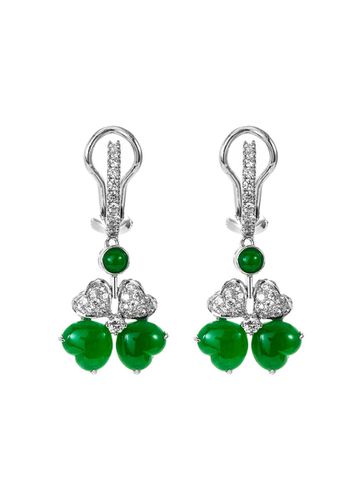 Diamond jade 18k white gold clover shaped drop earrings - SAMUEL KUNG - Modalova