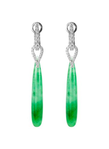 Diamond jadeite 18k white gold earrings - SAMUEL KUNG - Modalova