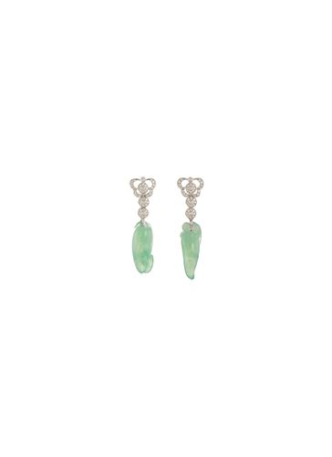 Diamond jadeite 18k white gold mismatched drop earrings - SAMUEL KUNG - Modalova