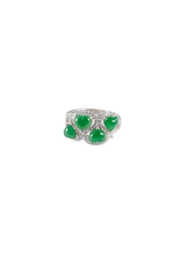 Diamond jade heart charm 18k white gold ring - SAMUEL KUNG - Modalova