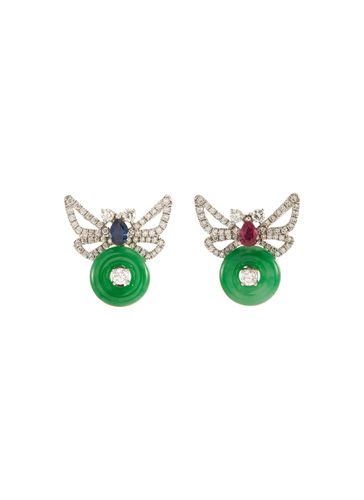 Diamond gemstone jadeite mismatched stud earrings - SAMUEL KUNG - Modalova