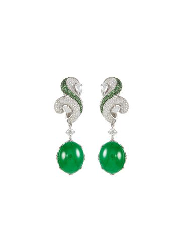 Diamond garnet jade 18k white gold drop earrings - SAMUEL KUNG - Modalova