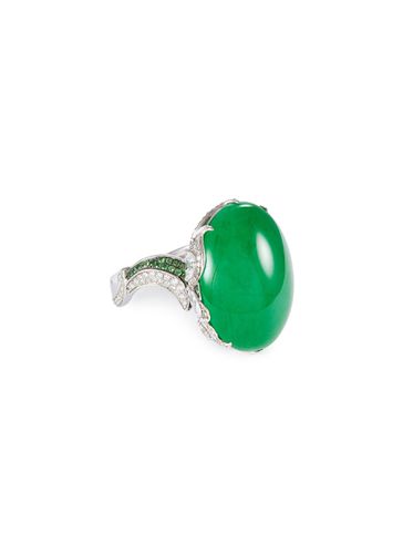Diamond garnet jade 18k white gold ring - SAMUEL KUNG - Modalova