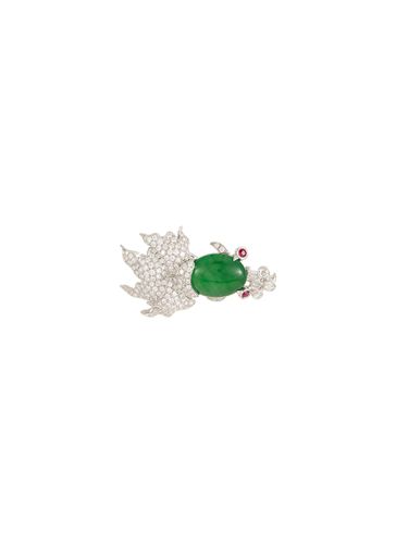 Diamond ruby jade 18k white gold fish brooch - SAMUEL KUNG - Modalova