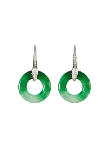 Diamond 18k white gold jade hoop drop earrings - SAMUEL KUNG - Modalova