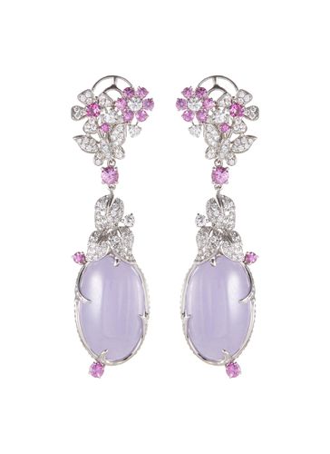 Diamond jade sapphire 18k white gold earrings - SAMUEL KUNG - Modalova