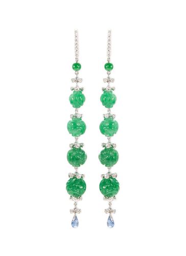 Diamond jade 18k white gold link drop earrings - SAMUEL KUNG - Modalova