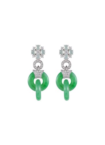 Diamond jade 18k white gold hoop earrings - SAMUEL KUNG - Modalova