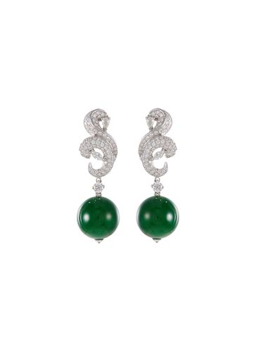 Diamond jade bead 18k white gold drop earrings - SAMUEL KUNG - Modalova