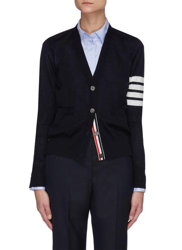 Four Bar Tricolour Stripe Placket Merino Wool Cardigan - THOM BROWNE - Modalova