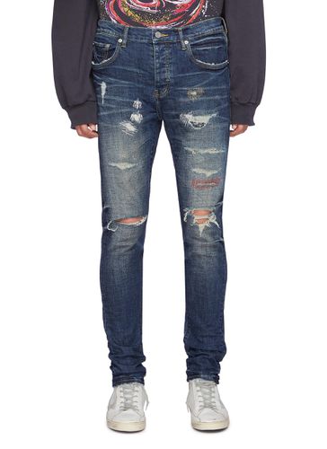 Distressed Zigzag Stitch Denim Skinny Jeans - PURPLE - Modalova