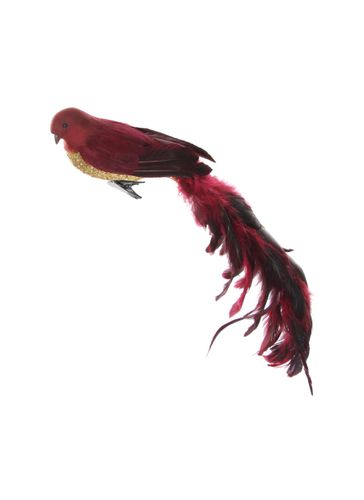 Glitter Feather Tail Bird Ornament - Burgundy/Gold - SHISHI - Modalova