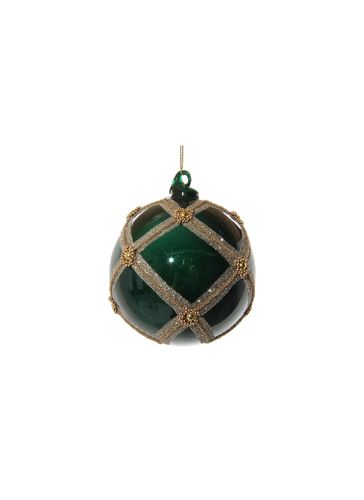 Bead Glitter Grid Glass Ball Ornament - Green/Gold - SHISHI - Modalova