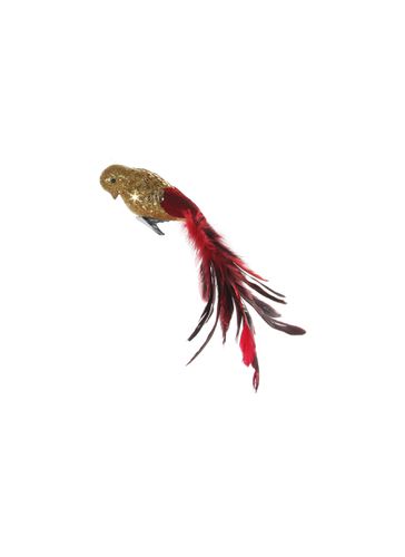 Glitter Feather Tail Bird Ornament - Red/Gold - SHISHI - Modalova