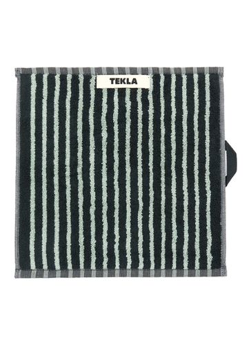 Striped Organic Cotton Terry Wash Cloth - Black/Mint - TEKLA - Modalova