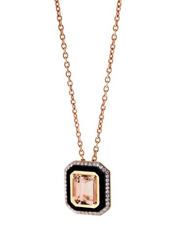 Mina' Diamond Morganite 18K Pink Gold Black Enamel Necklace - SELIM MOUZANNAR - Modalova