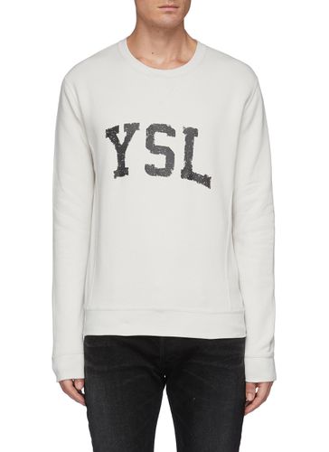 YSL Logo Print Cotton Crewneck Sweatshirt - SAINT LAURENT - Modalova