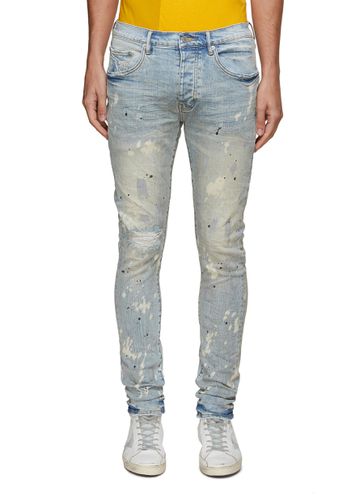 Slim Fit 1 Bleached detailing Distressed Light Washed Jeans - PURPLE - Modalova