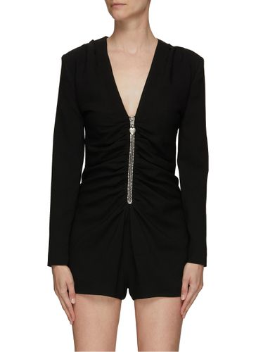 V-Neck Ruched Zip-Up Jumpsuit - SAINT LAURENT - Modalova