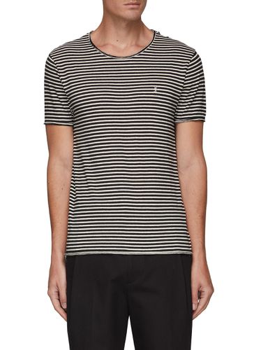 SHORT SLEEVE STRIPE LINEN COTTON T-SHIRT - SAINT LAURENT - Modalova