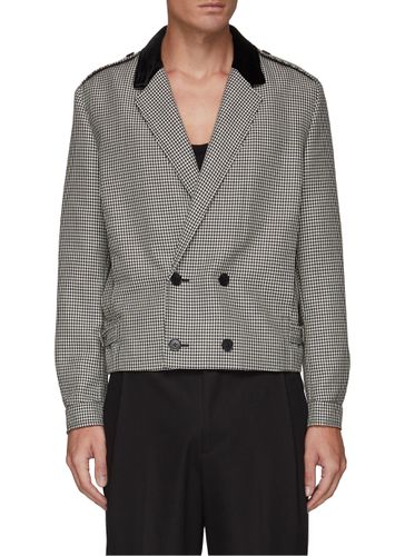 DOUBLE BREASTED CROPPED GINGHAM WOOL MOHAIR JACKET - SAINT LAURENT - Modalova